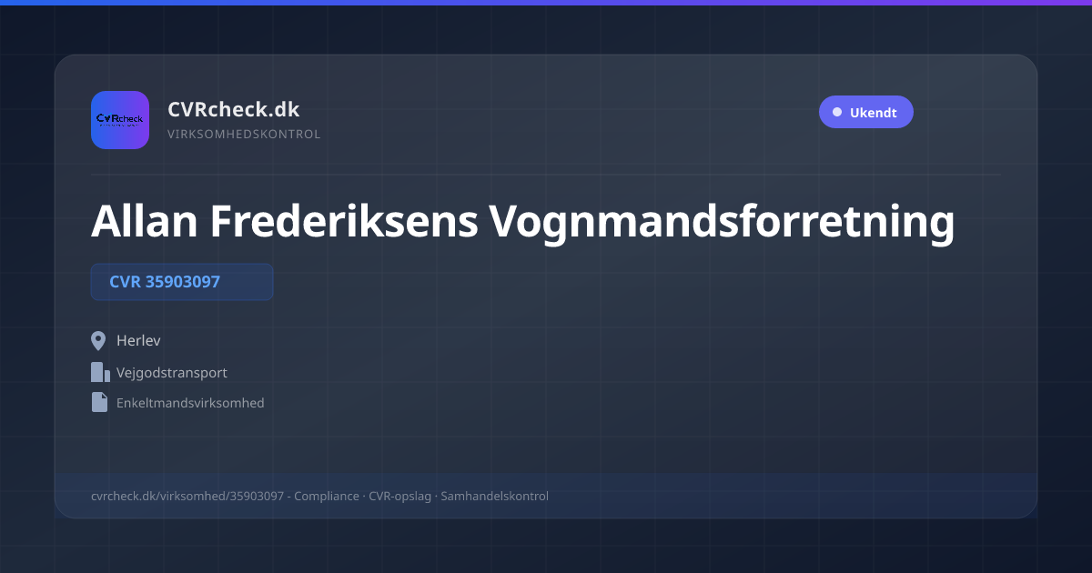 Visitkort: Allan Frederiksens Vognmandsforretning, CVR 35903097, Vejgodstransport, Herlev