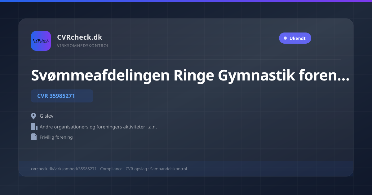 Visitkort: Svømmeafdelingen Ringe Gymnastik forening, CVR 35985271, Andre organisationers og foreningers aktiviteter i.a.n., Gislev