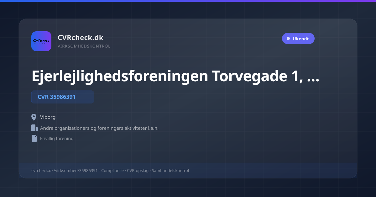 Visitkort: Ejerlejlighedsforeningen Torvegade 1, 7600 Struer, CVR 35986391, Andre organisationers og foreningers aktiviteter i.a.n., Viborg