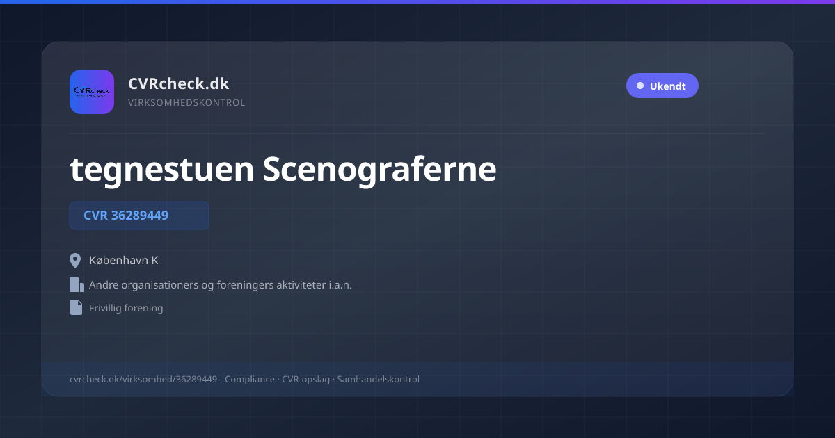 Visitkort: tegnestuen Scenograferne, CVR 36289449, Andre organisationers og foreningers aktiviteter i.a.n., København K