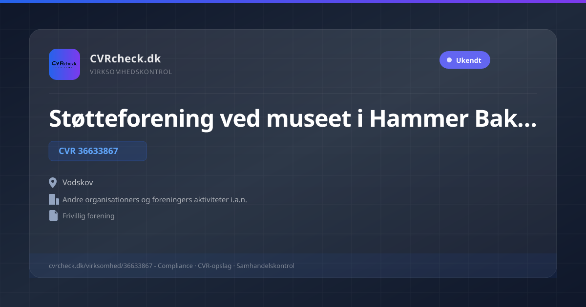 Visitkort: Støtteforening ved museet i Hammer Bakker, CVR 36633867, Andre organisationers og foreningers aktiviteter i.a.n., Vodskov