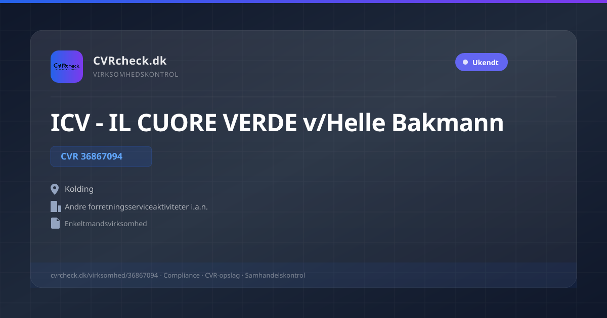 Visitkort: ICV - IL CUORE VERDE v/Helle Bakmann, CVR 36867094, Andre forretningsserviceaktiviteter i.a.n., Kolding