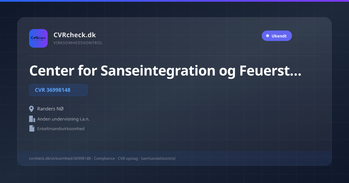 Visitkort: Center for Sanseintegration og Feuerstein behandling, CVR 36998148, Anden undervisning i.a.n., Randers NØ