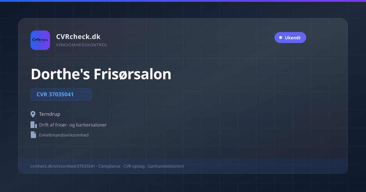 Visitkort: Dorthe's Frisørsalon, CVR 37035041, Drift af frisør- og barbersaloner, Terndrup