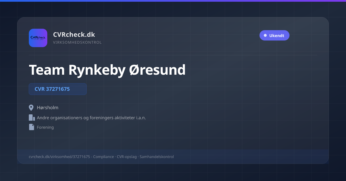 Visitkort: Team Rynkeby Øresund, CVR 37271675, Andre organisationers og foreningers aktiviteter i.a.n., Hørsholm