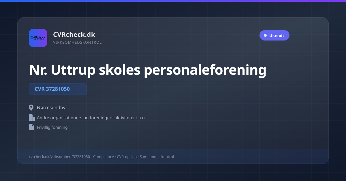 Visitkort: Nr. Uttrup skoles personaleforening, CVR 37281050, Andre organisationers og foreningers aktiviteter i.a.n., Nørresundby
