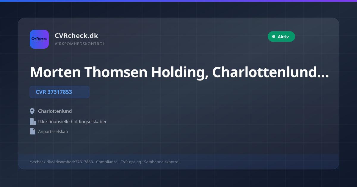 Visitkort: Morten Thomsen Holding, Charlottenlund ApS, CVR 37317853, Ikke-finansielle holdingselskaber, Charlottenlund, NORMAL