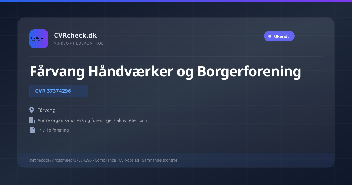 Visitkort: Fårvang Håndværker og Borgerforening, CVR 37374296, Andre organisationers og foreningers aktiviteter i.a.n., Fårvang
