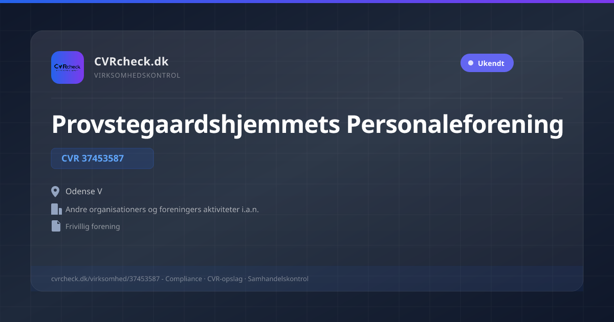 Visitkort: Provstegaardshjemmets Personaleforening, CVR 37453587, Andre organisationers og foreningers aktiviteter i.a.n., Odense V