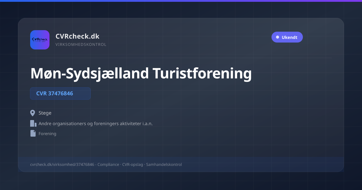 Visitkort: Møn-Sydsjælland Turistforening, CVR 37476846, Andre organisationers og foreningers aktiviteter i.a.n., Stege