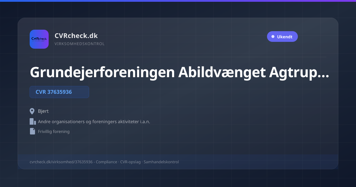 Visitkort: Grundejerforeningen Abildvænget Agtrup, 6091 Bjert, CVR 37635936, Andre organisationers og foreningers aktiviteter i.a.n., Bjert