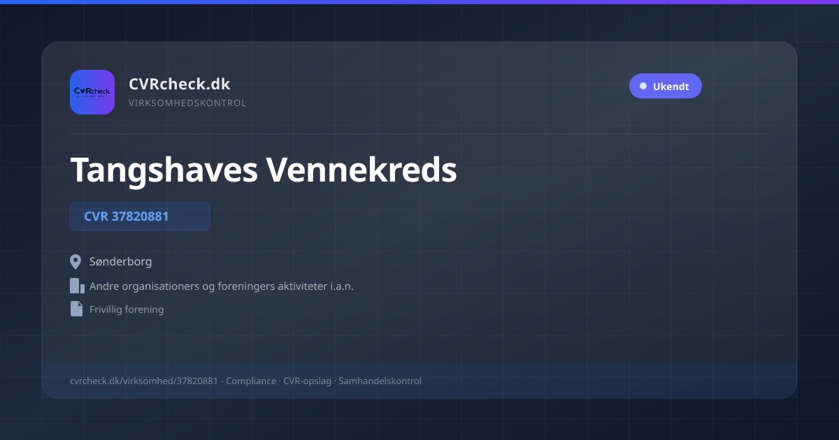 Visitkort: Tangshaves Vennekreds, CVR 37820881, Andre organisationers og foreningers aktiviteter i.a.n., Sønderborg