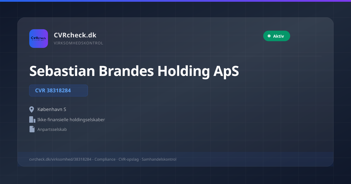 Visitkort: Sebastian Brandes Holding ApS, CVR 38318284, Ikke-finansielle holdingselskaber, København S, NORMAL