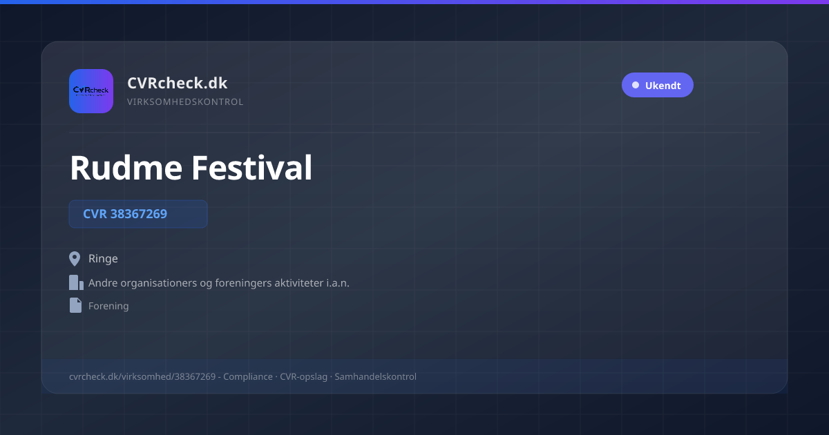 Visitkort: Rudme Festival, CVR 38367269, Andre organisationers og foreningers aktiviteter i.a.n., Ringe