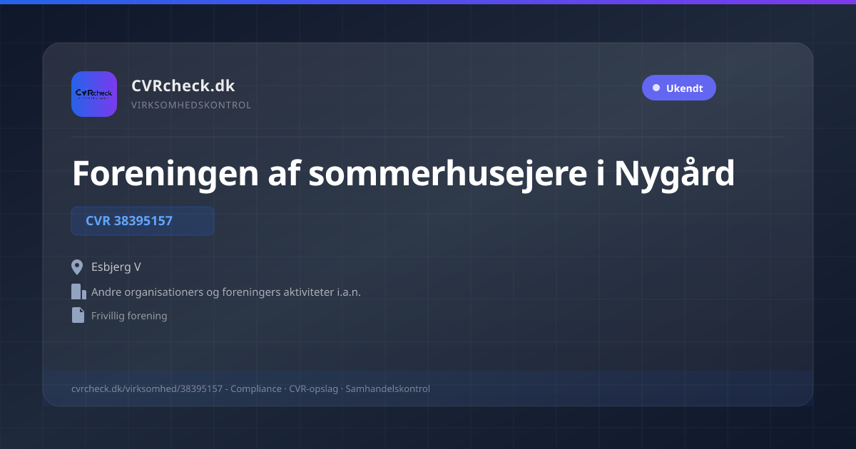 Visitkort: Foreningen af sommerhusejere i Nygård, CVR 38395157, Andre organisationers og foreningers aktiviteter i.a.n., Esbjerg V