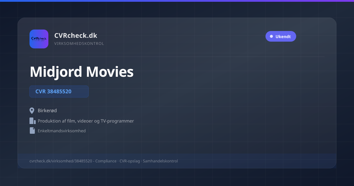 Visitkort: Midjord Movies, CVR 38485520, Produktion af film, videoer og TV-programmer, Birkerød