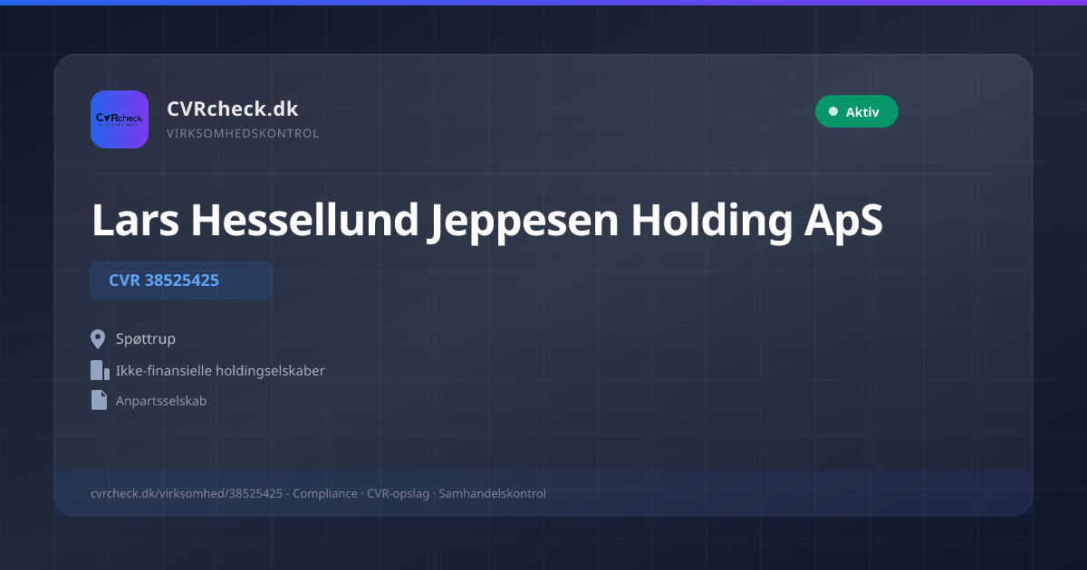 Visitkort: Lars Hessellund Jeppesen Holding ApS, CVR 38525425, Ikke-finansielle holdingselskaber, Spøttrup, NORMAL