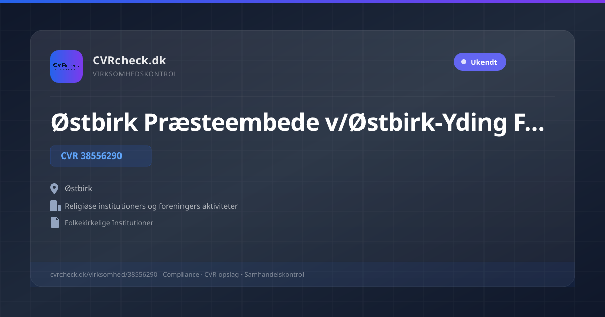 Visitkort: Østbirk Præsteembede v/Østbirk-Yding Fællesråd, CVR 38556290, Religiøse institutioners og foreningers aktiviteter, Østbirk