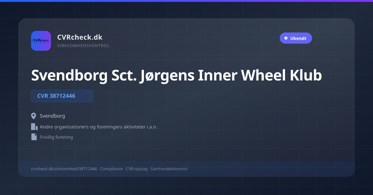 Visitkort: Svendborg Sct. Jørgens Inner Wheel Klub, CVR 38712446, Andre organisationers og foreningers aktiviteter i.a.n., Svendborg