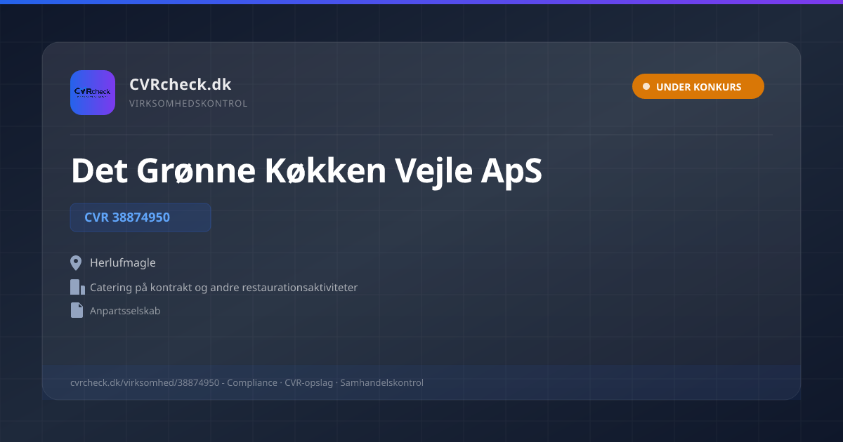 Visitkort: Det Grønne Køkken Vejle ApS, CVR 38874950, Catering på kontrakt og andre restaurationsaktiviteter, Herlufmagle, UNDER KONKURS