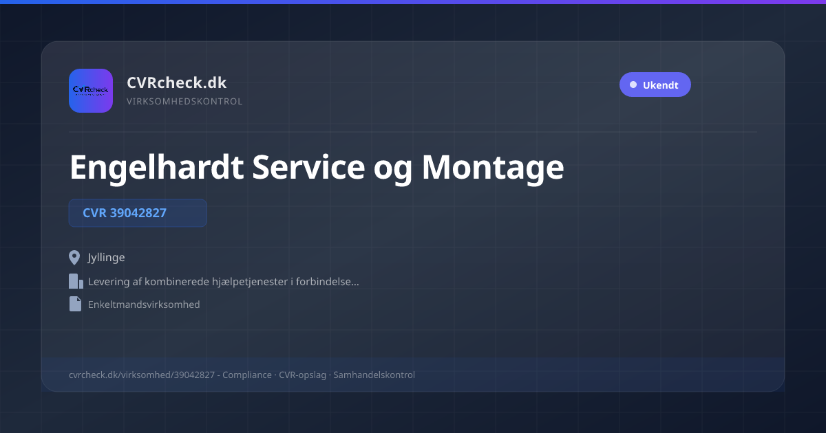 Visitkort: Engelhardt Service og Montage, CVR 39042827, Levering af kombinerede hjælpetjenester i forbindelse med drift af fast ejendom, Jyllinge