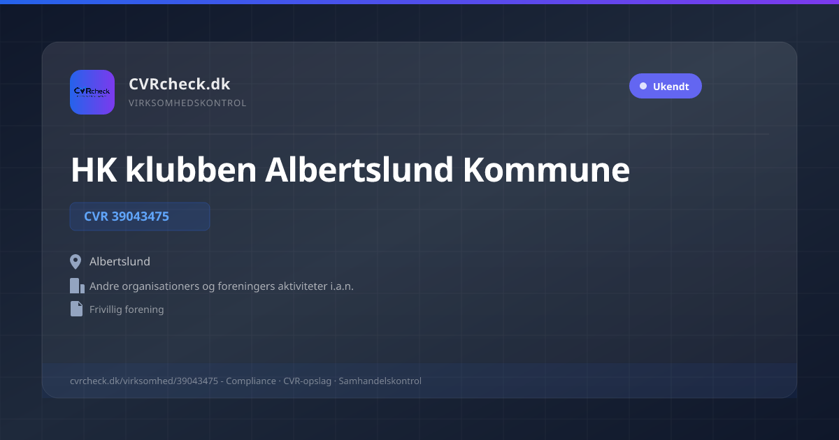 Visitkort: HK klubben Albertslund Kommune, CVR 39043475, Andre organisationers og foreningers aktiviteter i.a.n., Albertslund
