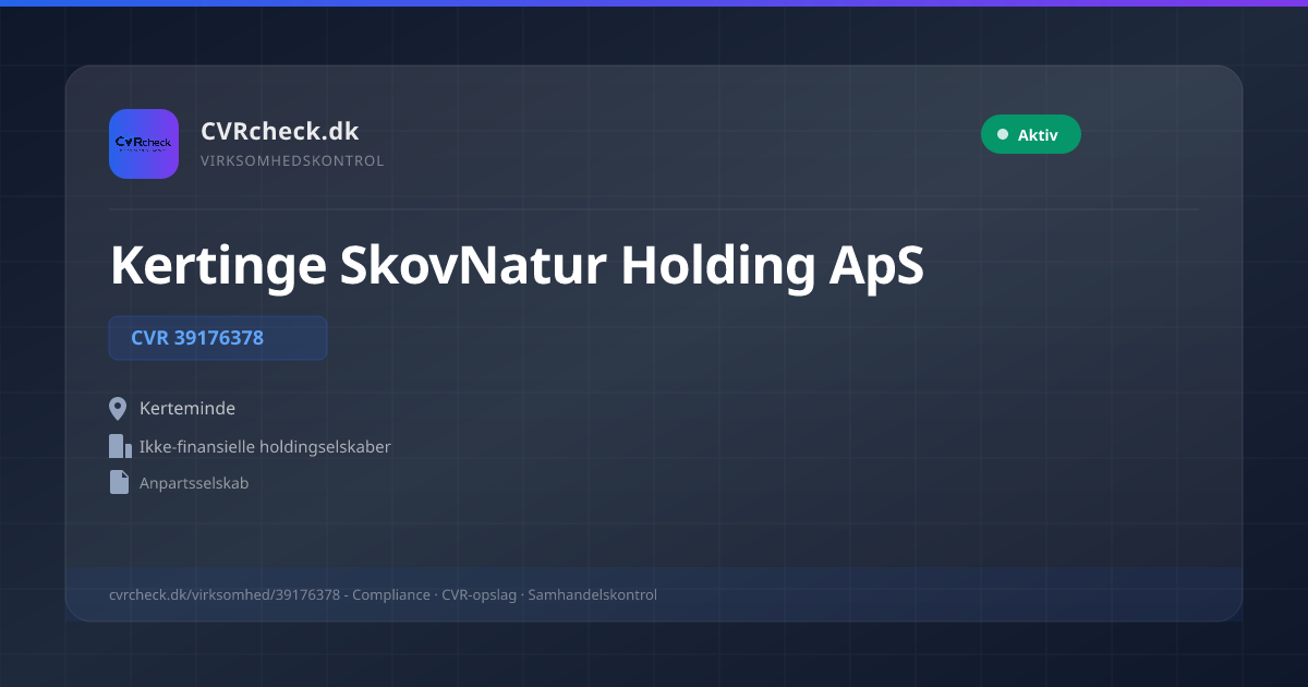 Visitkort: Kertinge SkovNatur Holding ApS, CVR 39176378, Ikke-finansielle holdingselskaber, Kerteminde, NORMAL