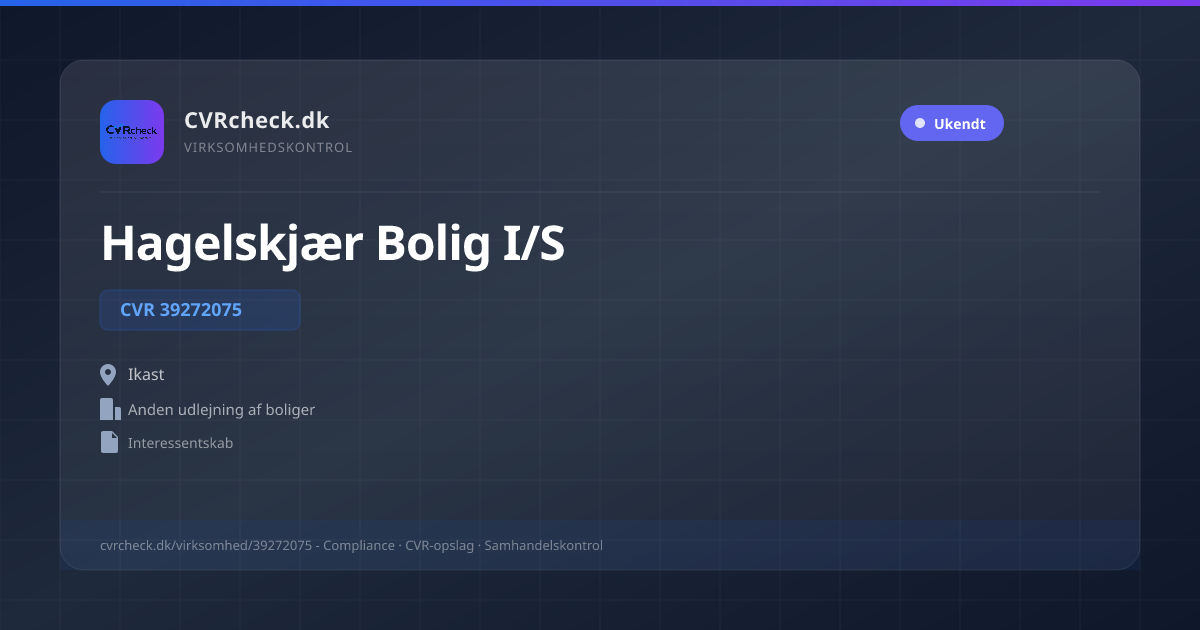 Visitkort: Hagelskjær Bolig I/S, CVR 39272075, Anden udlejning af boliger, Ikast
