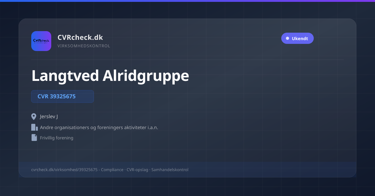 Visitkort: Langtved Alridgruppe, CVR 39325675, Andre organisationers og foreningers aktiviteter i.a.n., Jerslev J