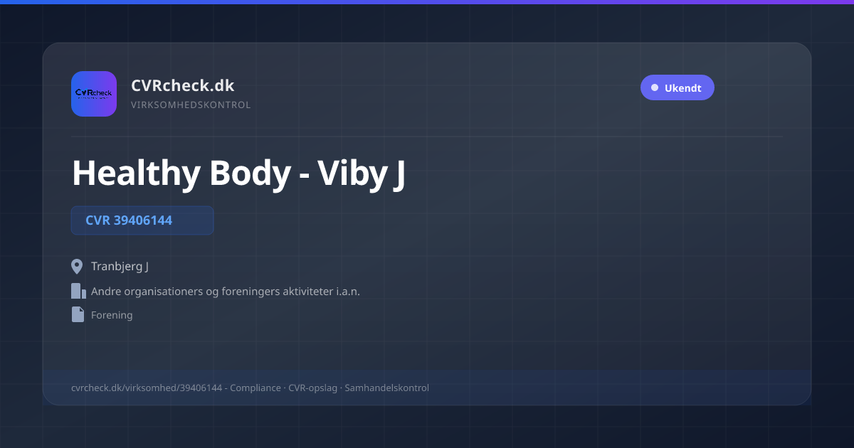 Visitkort: Healthy Body - Viby J, CVR 39406144, Andre organisationers og foreningers aktiviteter i.a.n., Tranbjerg J