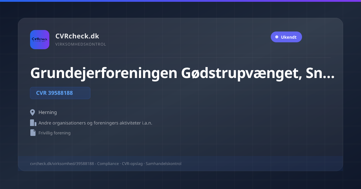 Visitkort: Grundejerforeningen Gødstrupvænget, Snejbjerg, CVR 39588188, Andre organisationers og foreningers aktiviteter i.a.n., Herning