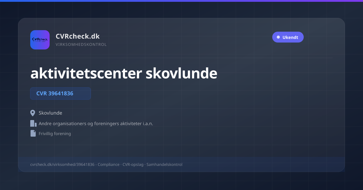 Visitkort: aktivitetscenter skovlunde, CVR 39641836, Andre organisationers og foreningers aktiviteter i.a.n., Skovlunde