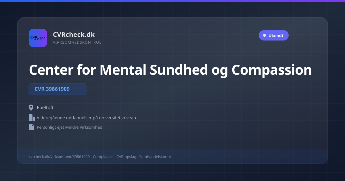 Visitkort: Center for Mental Sundhed og Compassion, CVR 39861909, Videregående uddannelser på universitetsniveau, Ebeltoft