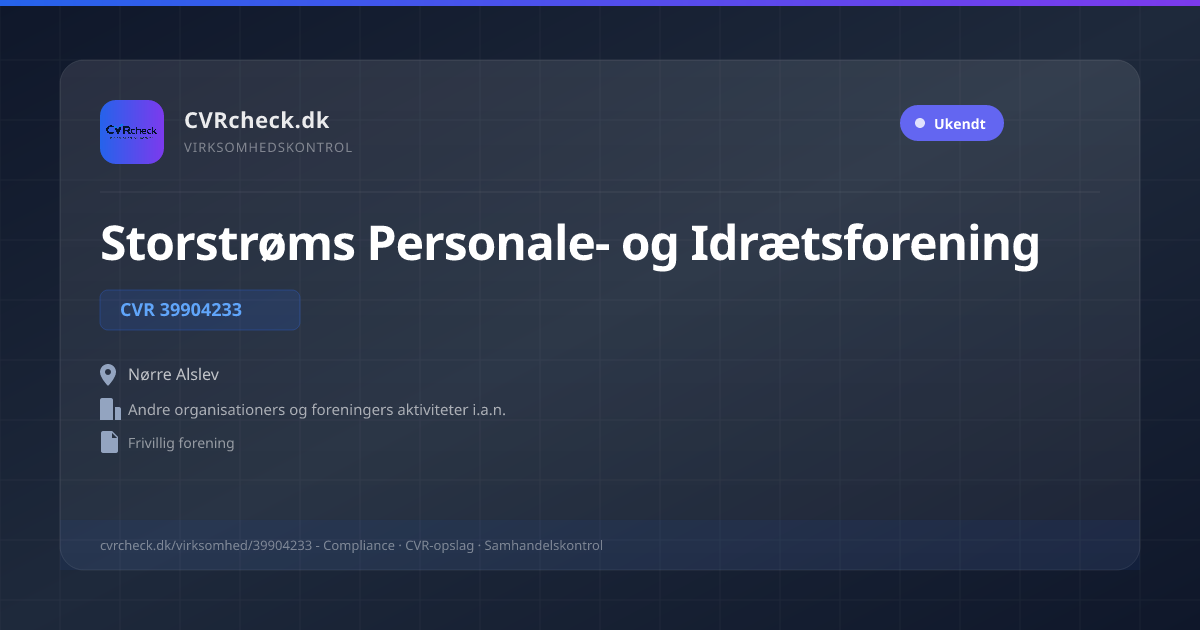 Visitkort: Storstrøms Personale- og Idrætsforening, CVR 39904233, Andre organisationers og foreningers aktiviteter i.a.n., Nørre Alslev