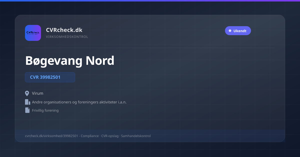 Visitkort: Bøgevang Nord, CVR 39982501, Andre organisationers og foreningers aktiviteter i.a.n., Virum