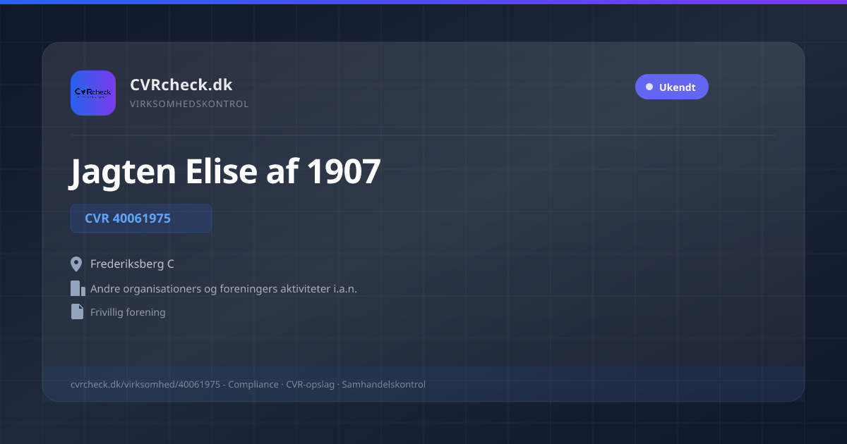 Visitkort: Jagten Elise af 1907, CVR 40061975, Andre organisationers og foreningers aktiviteter i.a.n., Frederiksberg C