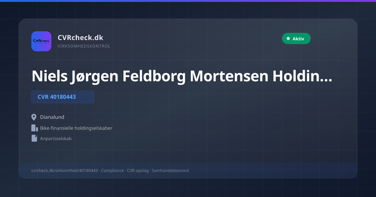 Visitkort: Niels Jørgen Feldborg Mortensen Holding ApS, CVR 40180443, Ikke-finansielle holdingselskaber, Dianalund, NORMAL
