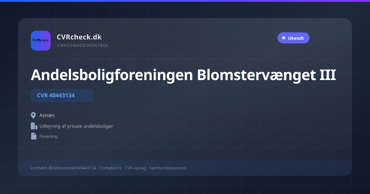 Visitkort: Andelsboligforeningen Blomstervænget III, CVR 40443134, Udlejning af private andelsboliger, Asnæs