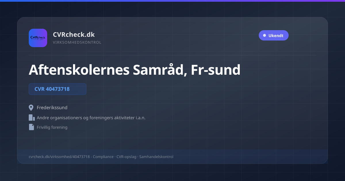 Visitkort: Aftenskolernes Samråd, Fr-sund, CVR 40473718, Andre organisationers og foreningers aktiviteter i.a.n., Frederikssund