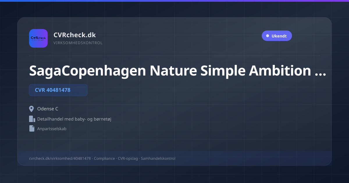 Visitkort: SagaCopenhagen Nature Simple Ambition ApS, CVR 40481478, Detailhandel med baby- og børnetøj, Odense C