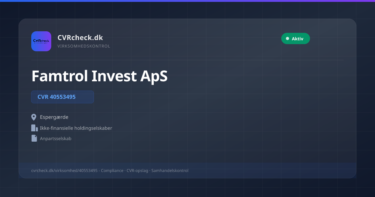 Visitkort: Famtrol Invest ApS, CVR 40553495, Ikke-finansielle holdingselskaber, Espergærde, NORMAL
