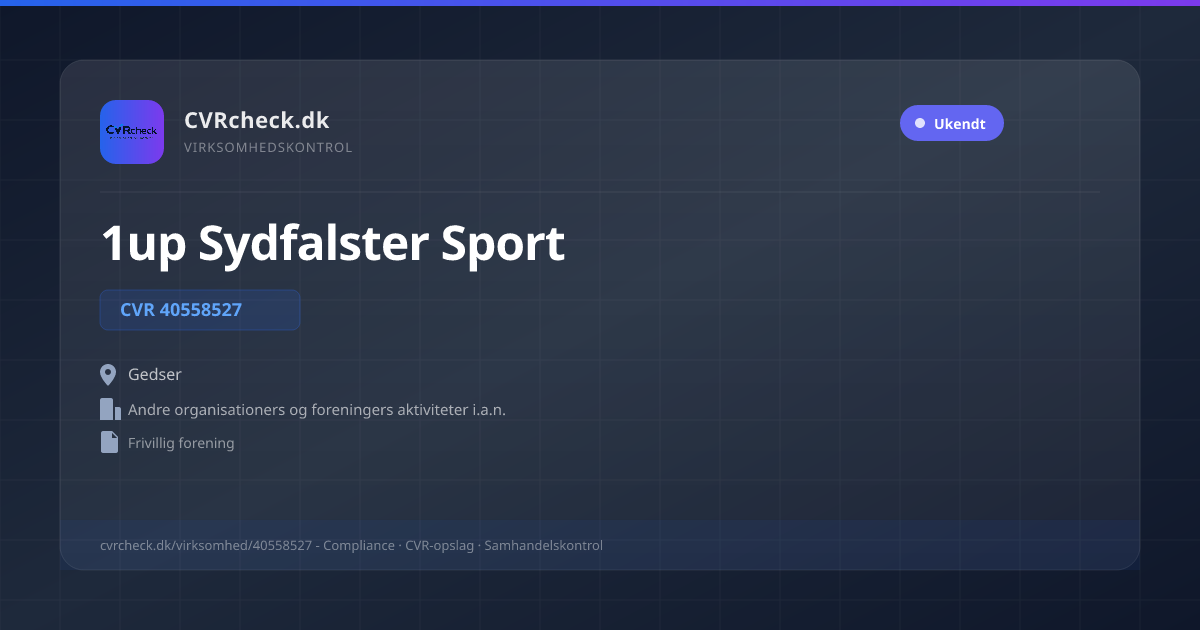 Visitkort: 1up Sydfalster Sport, CVR 40558527, Andre organisationers og foreningers aktiviteter i.a.n., Gedser