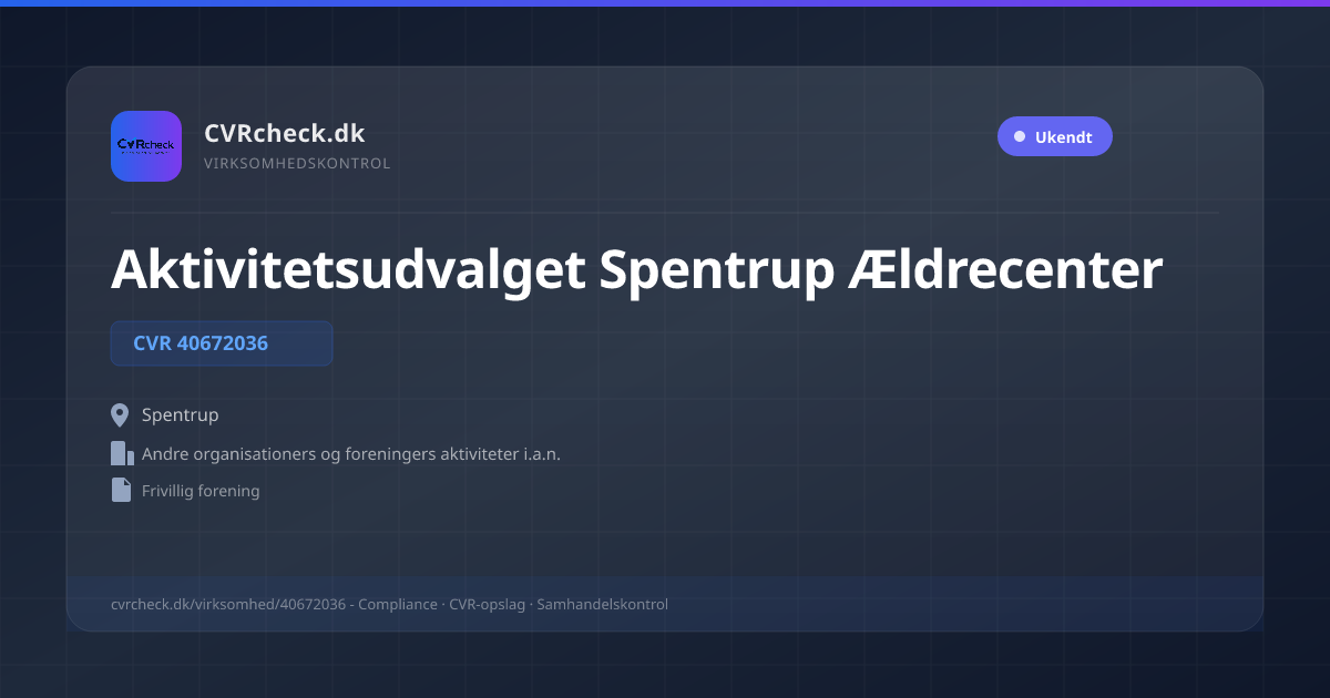 Visitkort: Aktivitetsudvalget Spentrup Ældrecenter, CVR 40672036, Andre organisationers og foreningers aktiviteter i.a.n., Spentrup