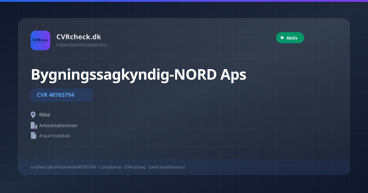 Visitkort: Bygningssagkyndig-NORD Aps, CVR 40765794, Arkitektaktiviteter, Nibe, NORMAL