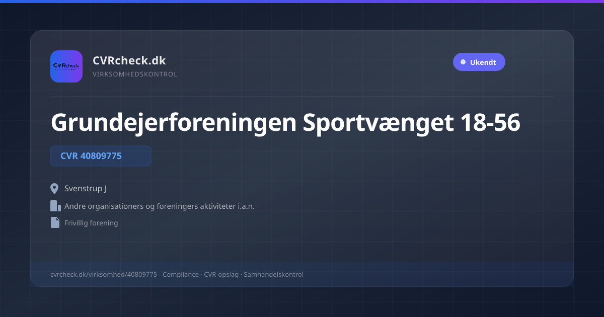 Visitkort: Grundejerforeningen Sportvænget 18-56, CVR 40809775, Andre organisationers og foreningers aktiviteter i.a.n., Svenstrup J
