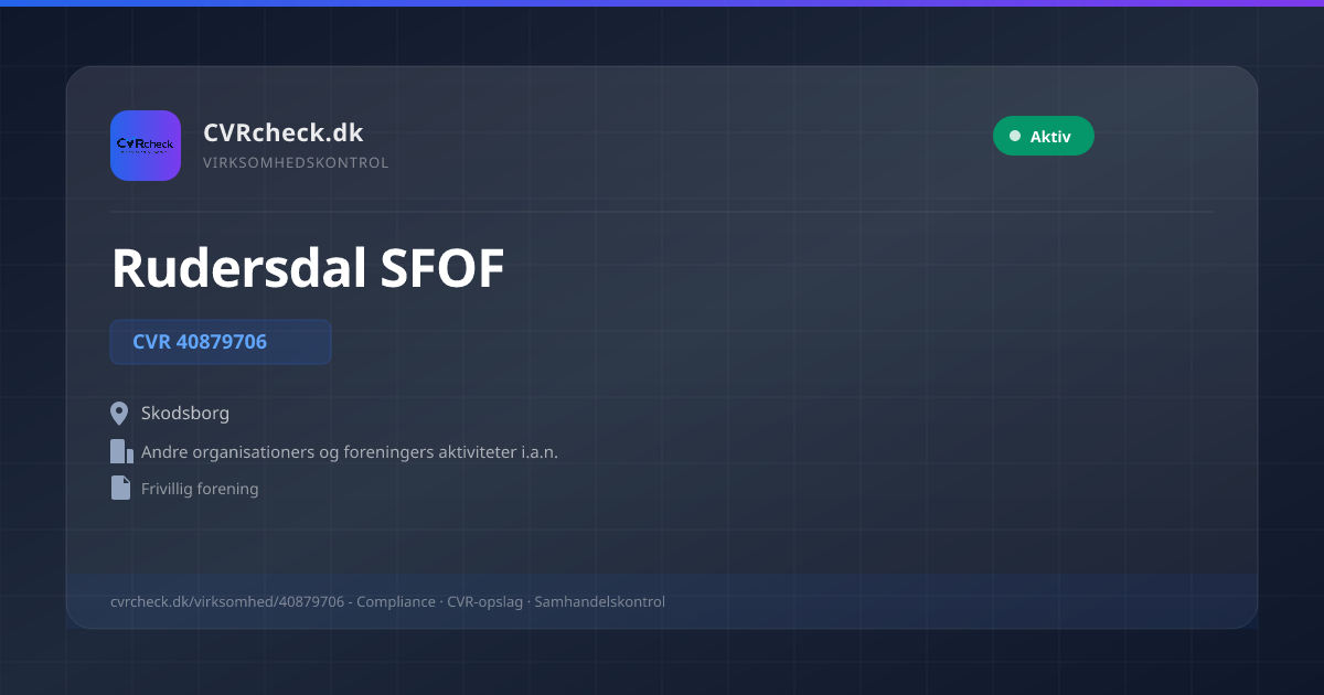 Visitkort: Rudersdal SFOF, CVR 40879706, Andre organisationers og foreningers aktiviteter i.a.n., Skodsborg, Aktiv