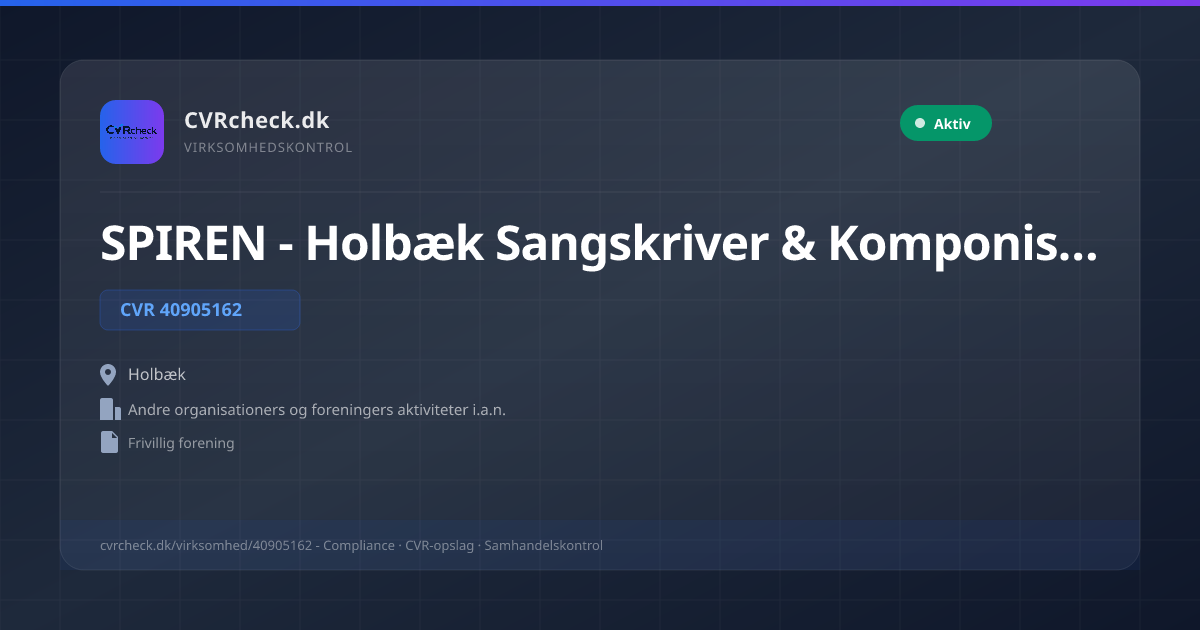 Visitkort: SPIREN - Holbæk Sangskriver & Komponistforening, CVR 40905162, Andre organisationers og foreningers aktiviteter i.a.n., Holbæk, Aktiv