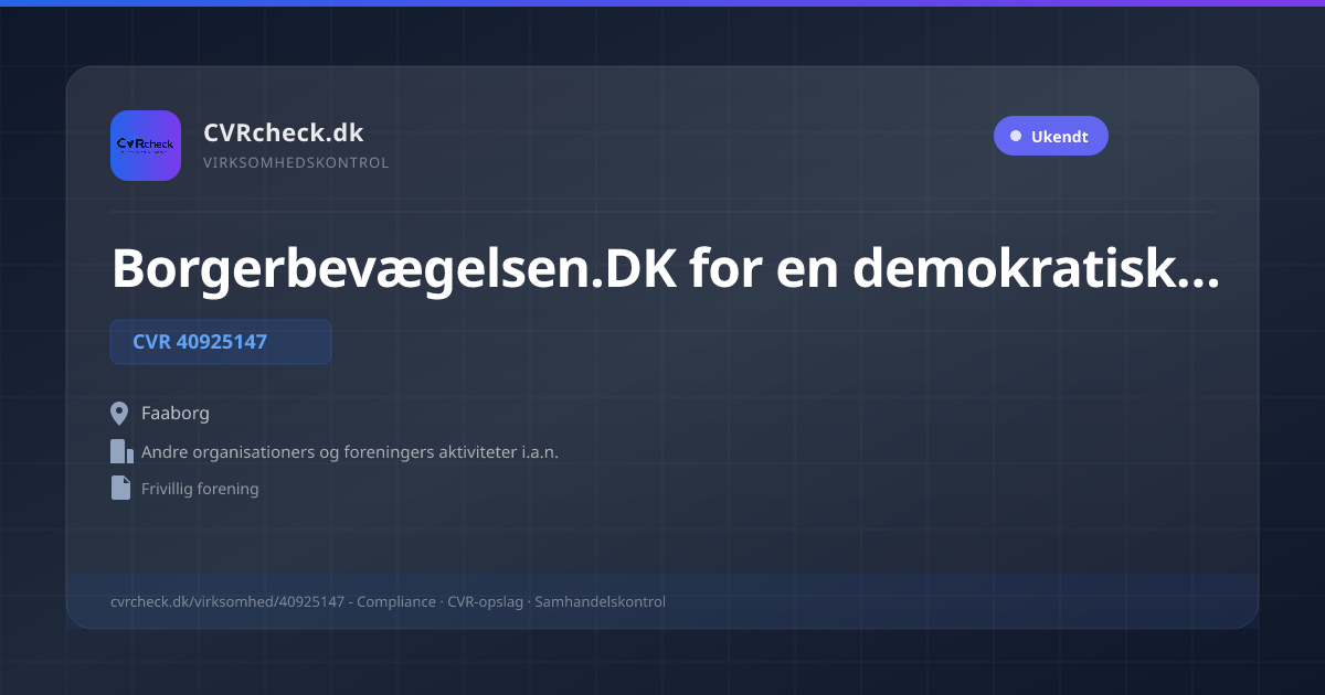 Visitkort: Borgerbevægelsen.DK for en demokratisk motorvejsproces, CVR 40925147, Andre organisationers og foreningers aktiviteter i.a.n., Faaborg