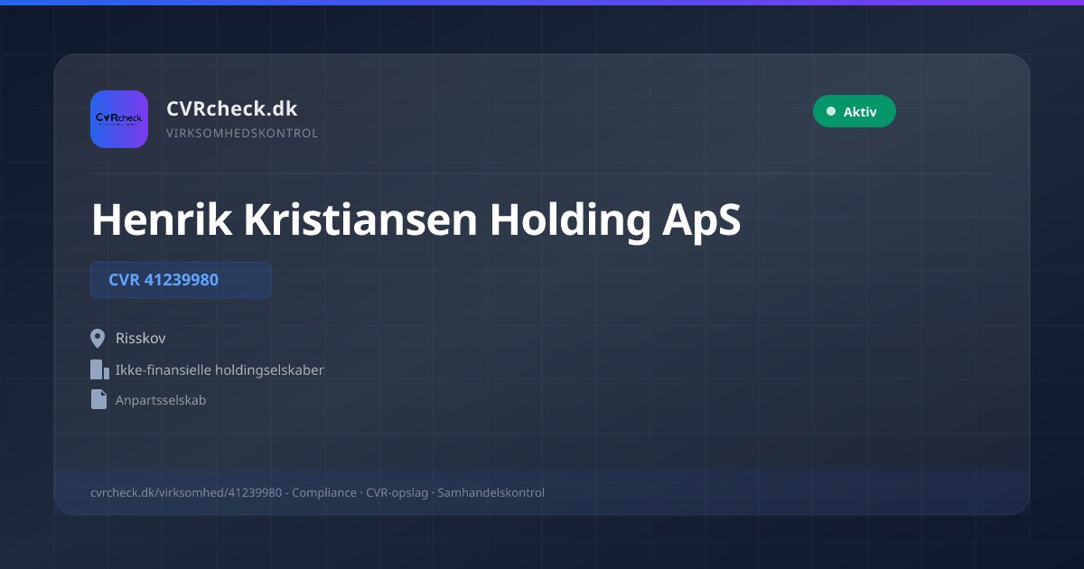 Visitkort: Henrik Kristiansen Holding ApS, CVR 41239980, Ikke-finansielle holdingselskaber, Risskov, NORMAL