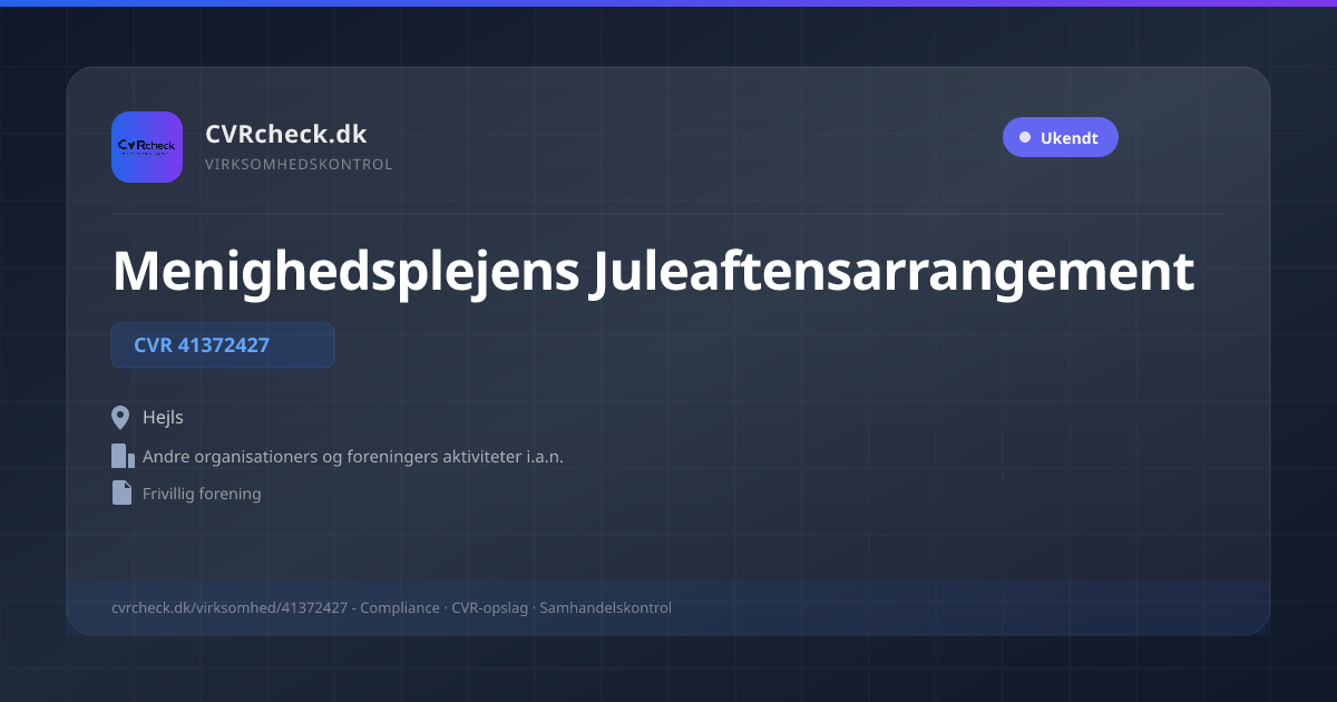 Visitkort: Menighedsplejens Juleaftensarrangement, CVR 41372427, Andre organisationers og foreningers aktiviteter i.a.n., Hejls